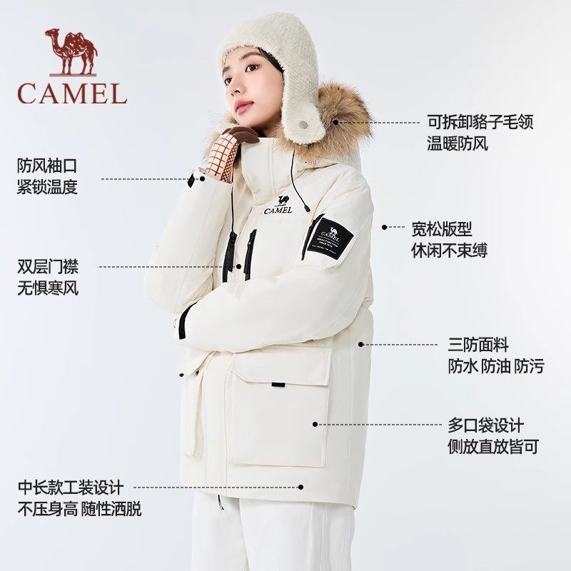 骆驼女装工装派克羽绒服2025冬新款保暖防风风水毛领连帽羽绒外套,淘宝优惠券,粉丝福利购,淘宝优惠卷