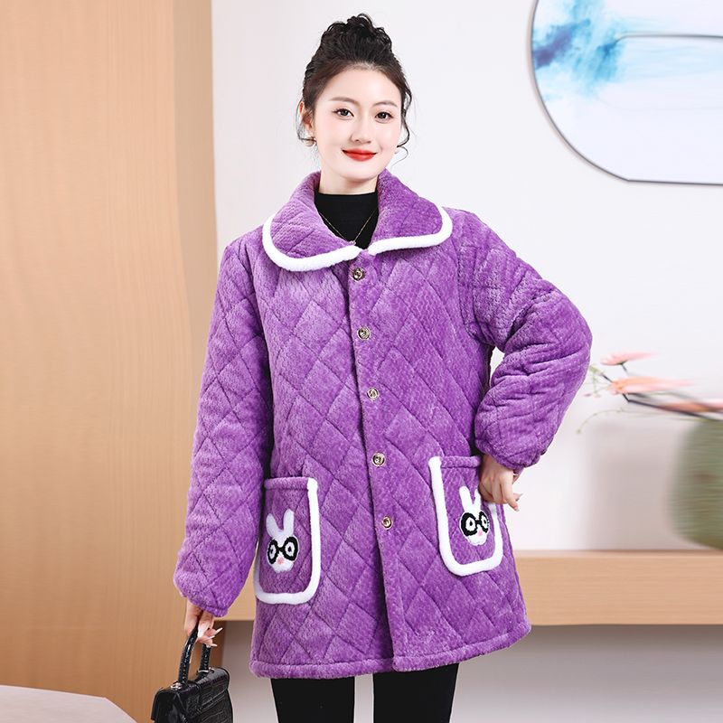 四川省服加绒加厚罩衣女外套时尚冬季妈妈保暖棉服居家服棉袄棉衣 - 图2