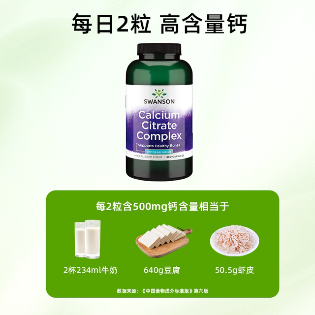 Swanson Calcium Citrate Calcium Carbonate Tablets 300 ເມັດ