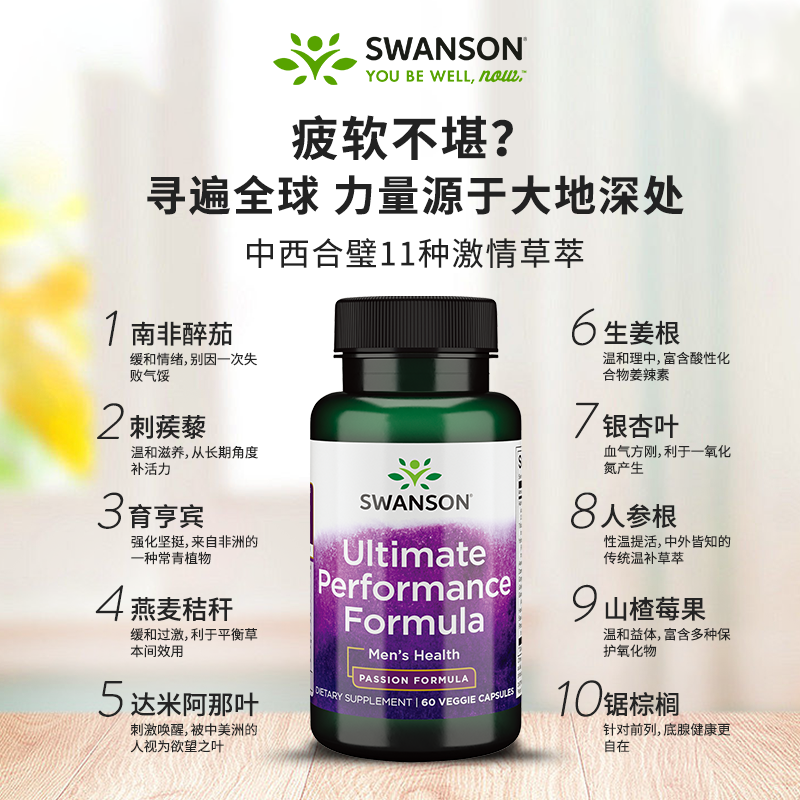 百亿swanson斯旺森南非醉茄刺蒺藜胶囊补充雄性睾酮素 - 图0