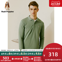 Hush Puppies Leisure Steps Mens Clothing Fall Foundation Pure Color T-shirt Colorful POLO Long Sleeves PC-21583D