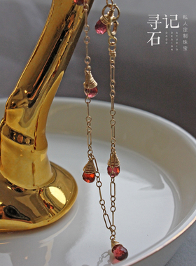 纯手工制作天然石榴石手链手环14K包金不褪色女款礼物