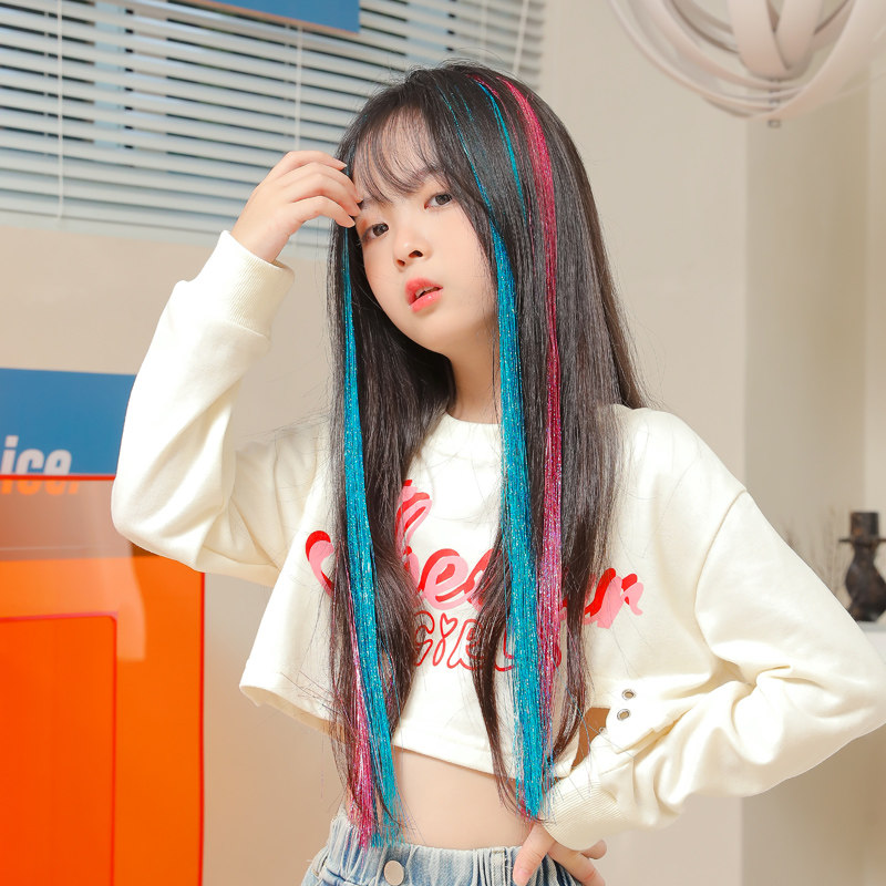 女童假发挂耳染发片无痕女孩接发彩色假发片儿童甜酷发饰公主头饰 - 图1