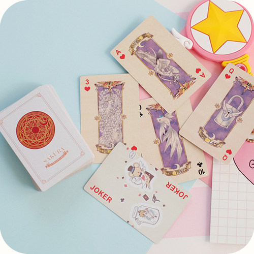 MUMU良品 创意可爱百变小樱魔法阵扑克牌 少女心粉色纸牌动漫周边 - 图1