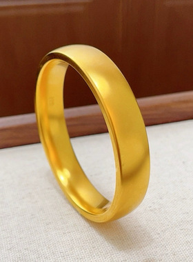 古法沙金宽面轮胎手镯素圈闭口结婚仿三金镯子送女友礼物