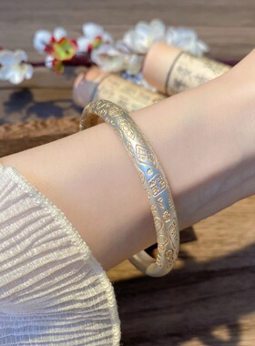 白铜描金大吉言招财猫平安喜乐闭口国风手镯女手饰手环镯子款