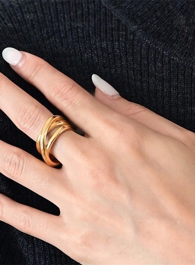 好事成双江喜张嘉倪同款戒指金色开口可调节不掉色钛钢指圈指环