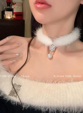 秋冬新款水貂毛雪花珍珠项链