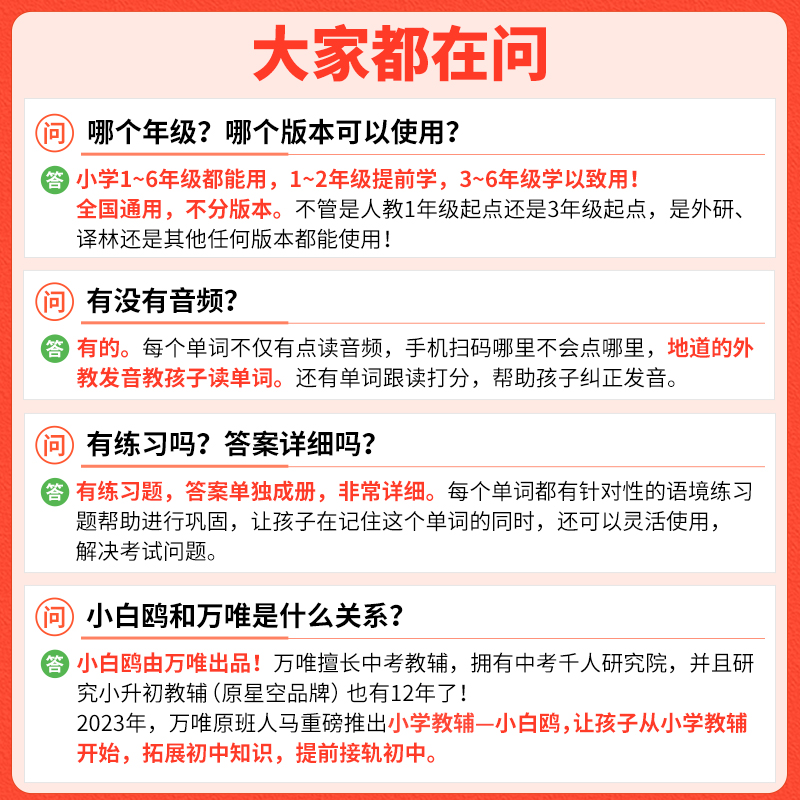 万唯小白鸥2024小学生英语单词词汇大全小升初总复习一二三四五六年级思维导图词汇练习专项强化训练人教版小初衔接小白鸽 - 图3