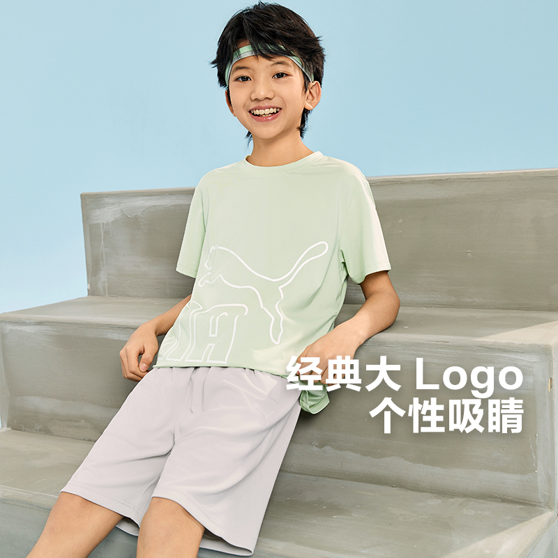 PUMA彪马童装运动时尚短袖短裤儿童两件套潮流百搭吸湿速干套装