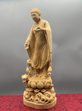 黄杨木雕接引阿弥陀佛实木摆件