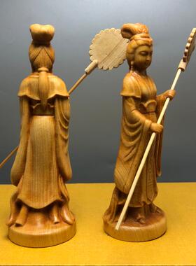 崖柏木雕丫鬟皇宫婢女天庭仕女人物摆件家居客厅装饰实木手工艺品