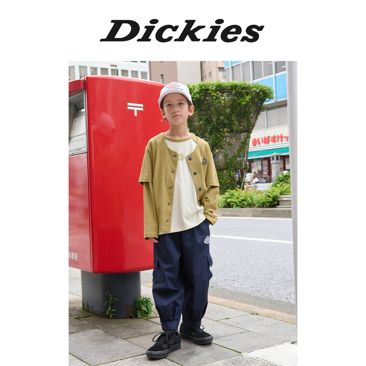 Dickies童装男女童T恤24印花纯色圆领短袖单排扣开衫T恤儿童短袖-图1