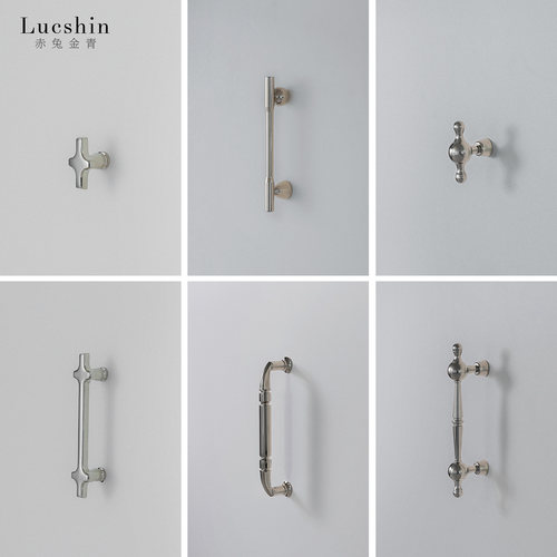 钛银法式银色圆形拉手中古欧式纯铜衣柜抽屉橱柜家具门把手复古 - 图2