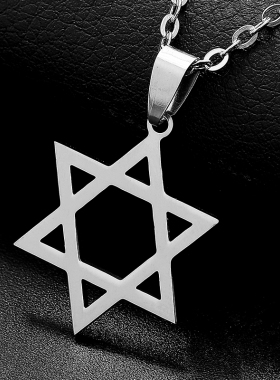 六芒星龙纹项链霸气潮男钛钢吊坠
