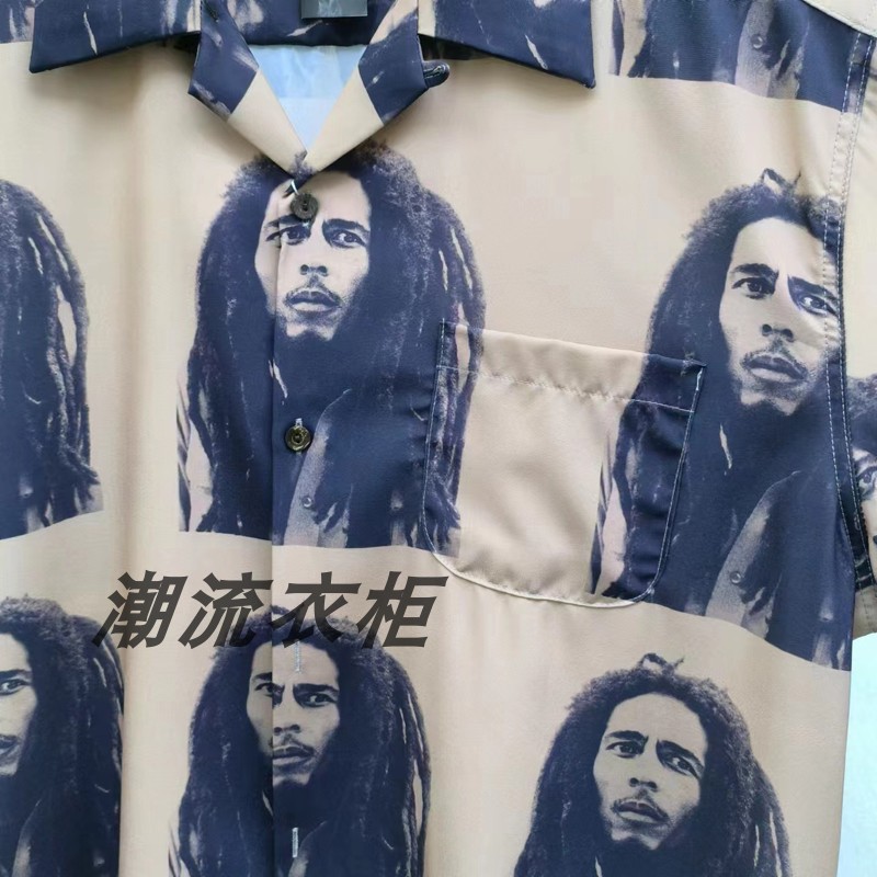 WACKO MARIA BOB MARLEY 雷鬼摇滚长发男人肖像夏威夷短袖衬衫 - 图2