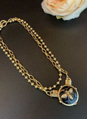复古vintage中古大气时尚双层项链甜酷风气质小众蜜蜂吊坠项饰