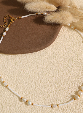 欧美新款潮流天然珍珠项链 女士简约气质感串珠锁骨链饰品