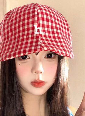 哈吉斯船长复古红格子报童帽女夏