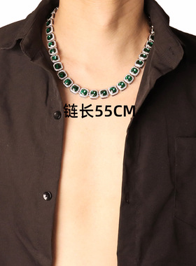 男绿钻冰糖链潮情侣说唱彩钻项链