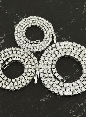 满钻网球链3mm4mm5mm单排钻Tennis chain项链嘻哈潮男女街头说唱