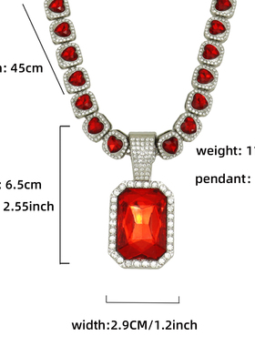 勾芡嘻哈大红宝石吊坠古巴项链男