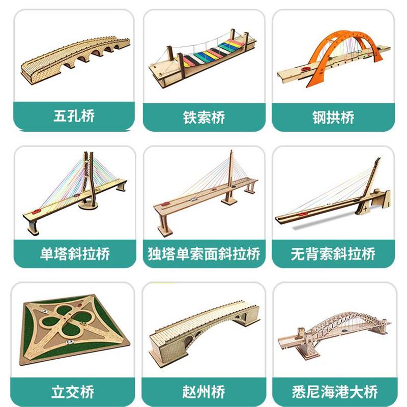 儿童diy桥梁模型玩具手工小学生科技小制作拱桥斜拉桥材料小发明-图0