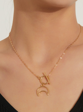 月亮造型潮流女项链个性气质小孔链亚马逊春天圆月