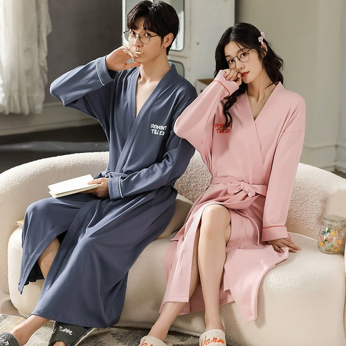 Банный халат, мужская универсальная хлопковая осенняя пижама для влюбленных