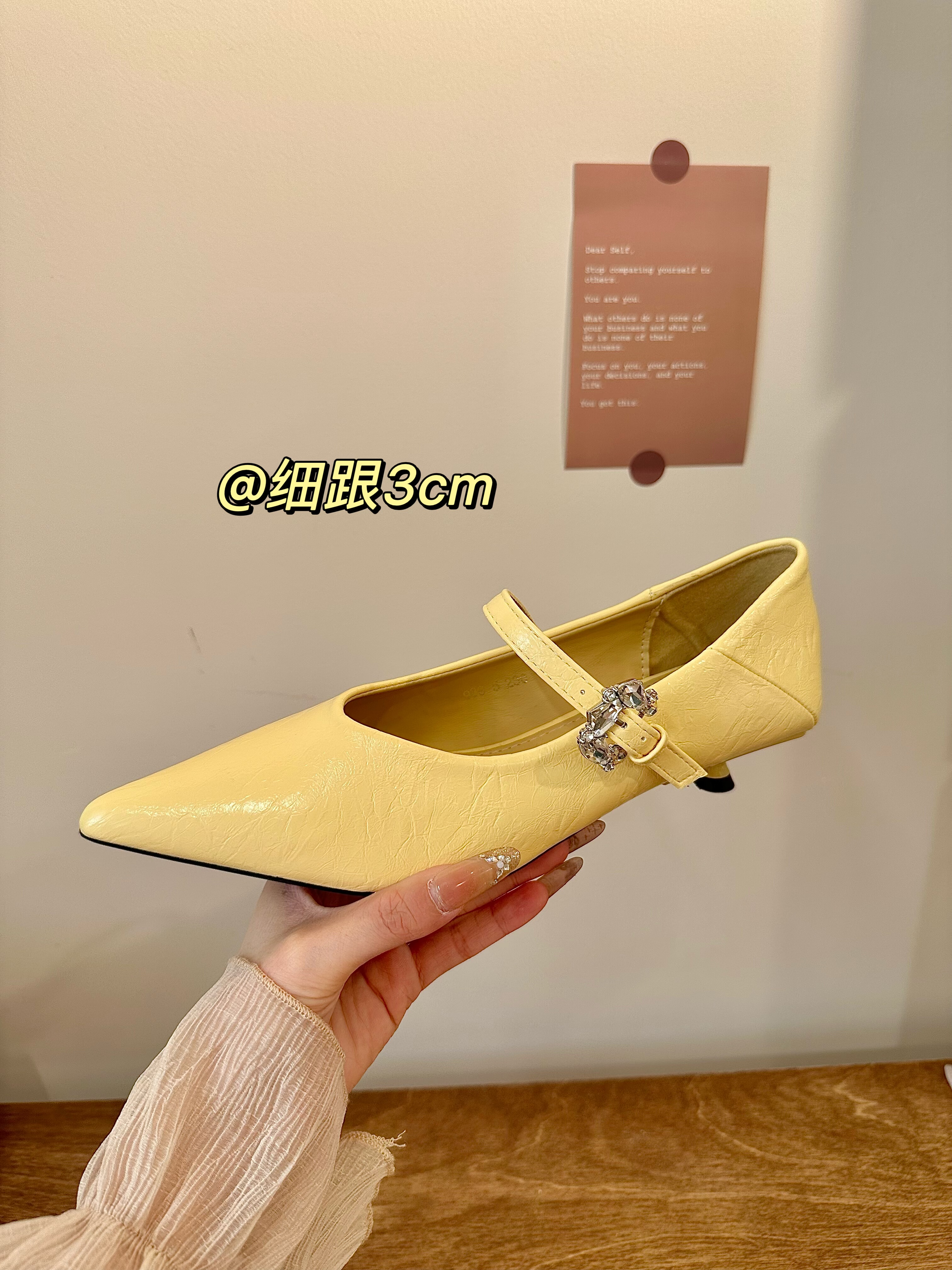 titing春天奶油黄！气质尖头水钻扣玛丽珍鞋女春2026韩版猫跟单鞋,淘宝优惠券,粉丝福利购,淘宝优惠卷