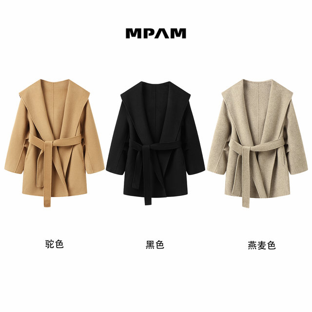 MPAM double-sided woolen bathrobe style hooded coat wool jacket