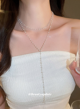 夏日项链水晶串珠多层锁骨多巴胺