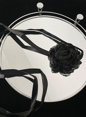 法式复古暗黑玫瑰花山茶花项链女脖子颈链黑色高贵锁骨链项圈颈带