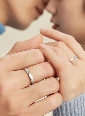 情侣素圈刻字生日礼物对戒纯银