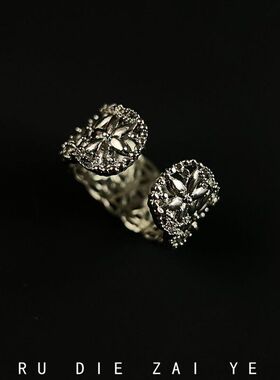 库宁 花冕~闪晕了!中古vintage锆石花朵戒指轻奢高级感开口戒