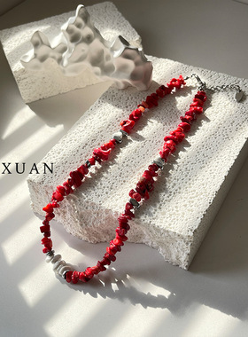 巴洛斯红色天然石轻奢锁骨链