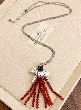 复古少女斑马天然石钛钢毛衣链