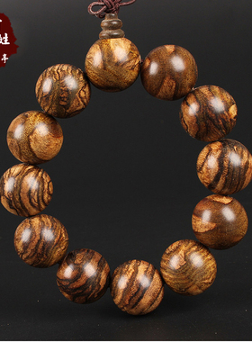 沉香印尼虎皮纹车载配饰佛珠手链