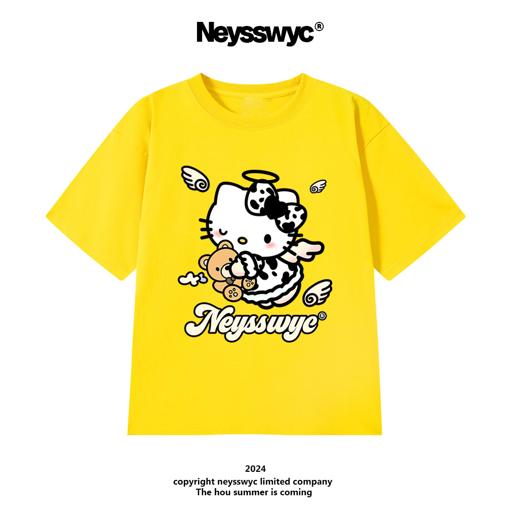 NEYSSWYC【天使KT】休闲夏百搭原创芒果色卡通短袖T恤宽松个性
