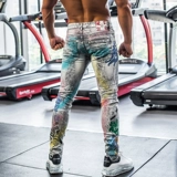 Спортивные эластичные дышащие окрашенные приталенные джинсы для спортзала для тренировок