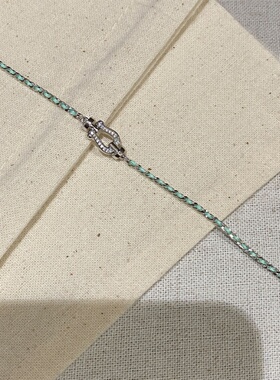 马蹄扣薄荷绿手工编织手链女纯银