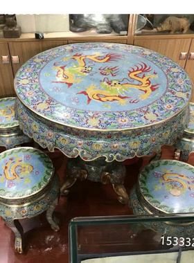 厂家来图制作铸铜仿古铜椅子各种室内桌椅茶几中式景泰蓝桌椅摆件