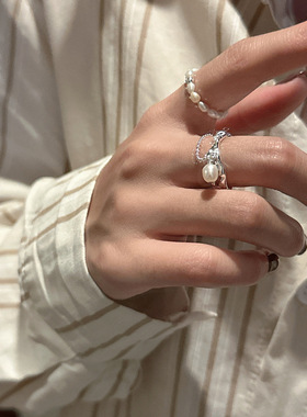 925纯银珍珠ins风简约百搭戒指女