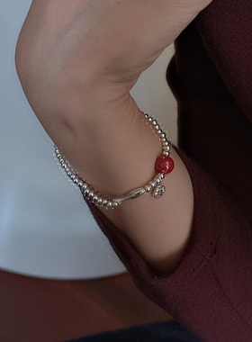 Dopamine Vault」余年多.925纯银国风朱砂手链女年年有鱼福字串珠