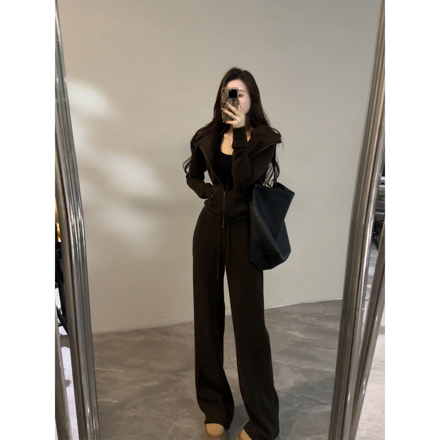 大婷婷 冬季新款慵懒显腿长时尚套装双拉链头上衣休闲连帽DT1761,淘宝优惠券,粉丝福利购,淘宝优惠卷