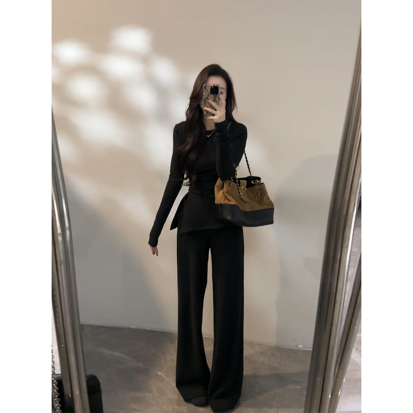 大婷婷 慵懒时尚套装褶皱设计秋冬新款显瘦百搭阔腿裤直筒DT1713,淘宝优惠券,粉丝福利购,淘宝优惠卷