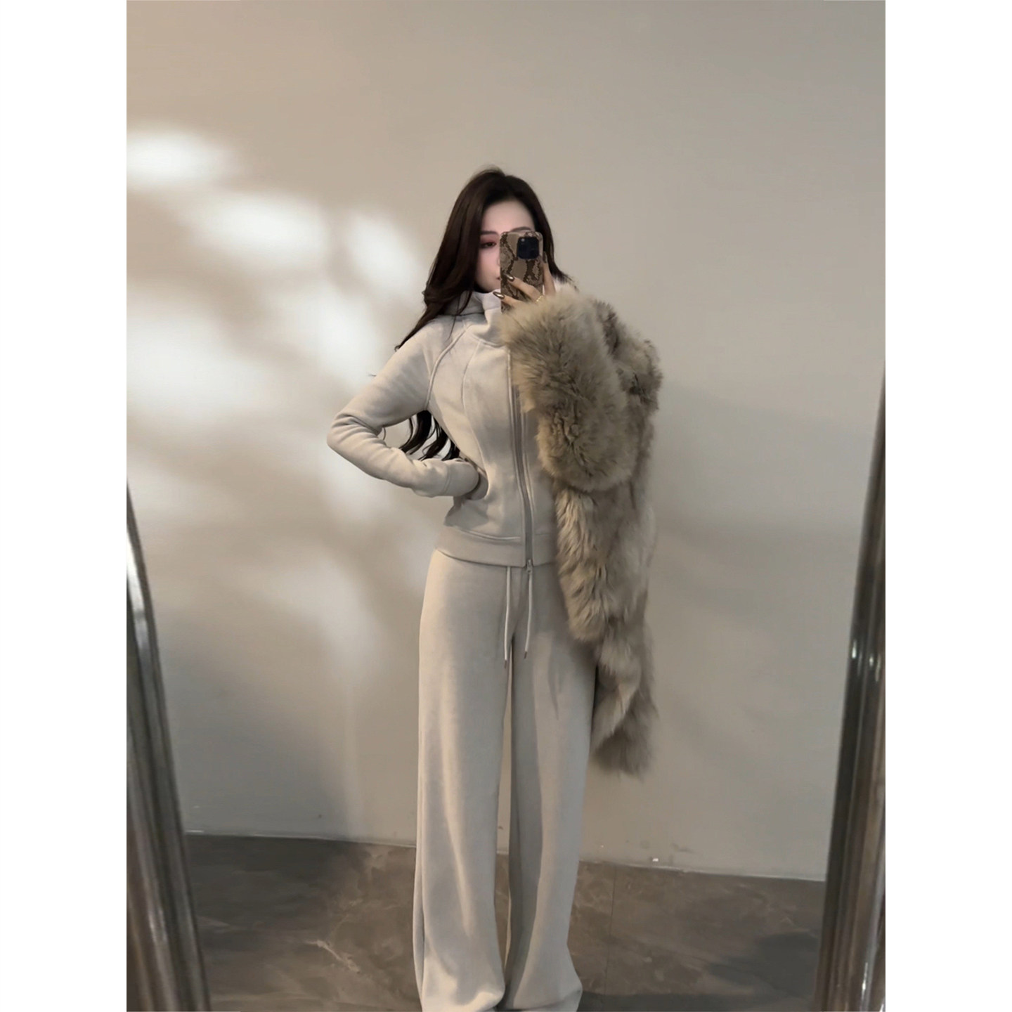 大婷婷 冬季新款慵懒显腿长时尚套装双拉链头上衣休闲连帽DT1761,淘宝优惠券,粉丝福利购,淘宝优惠卷