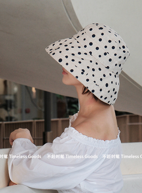 复古波点渔夫帽女夏季大檐遮脸防晒盆帽可折叠出游显脸小遮阳帽