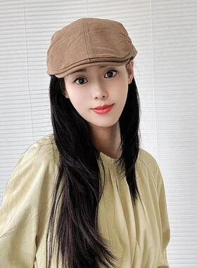 英伦复古黑色前进帽简约鸭舌帽画家帽百搭网红款大头围女款秋冬季