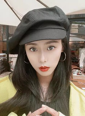帽子贝雷帽黑色亚麻轻薄超大春夏
